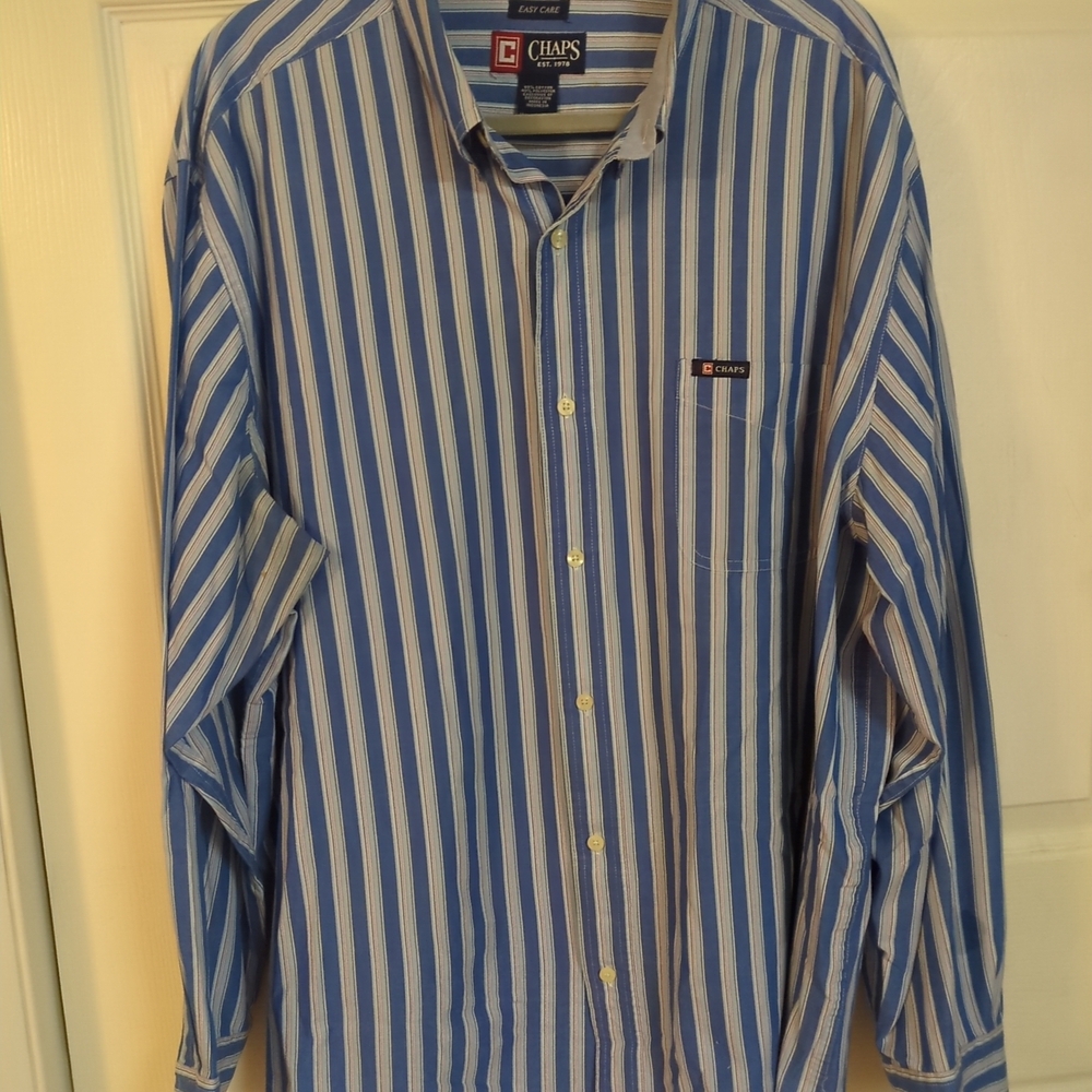 Chaps Striped Blue and White Button-Down Shirt